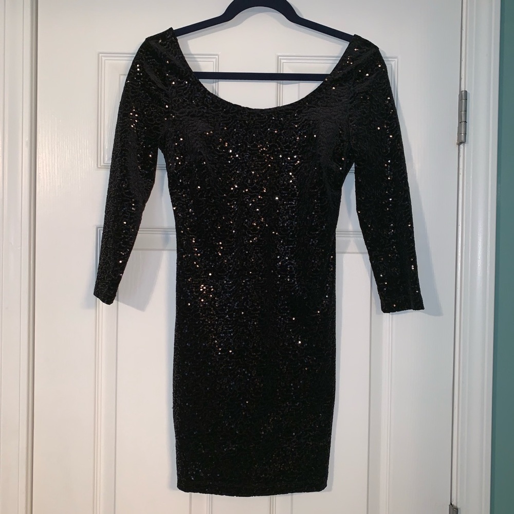 Black sequin cocktail dress